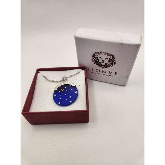 Lionve Venezia Jewelry - Lionve Venezia Murano Glass Moon Stars Pendant Necklace Blue Made in Italy P025